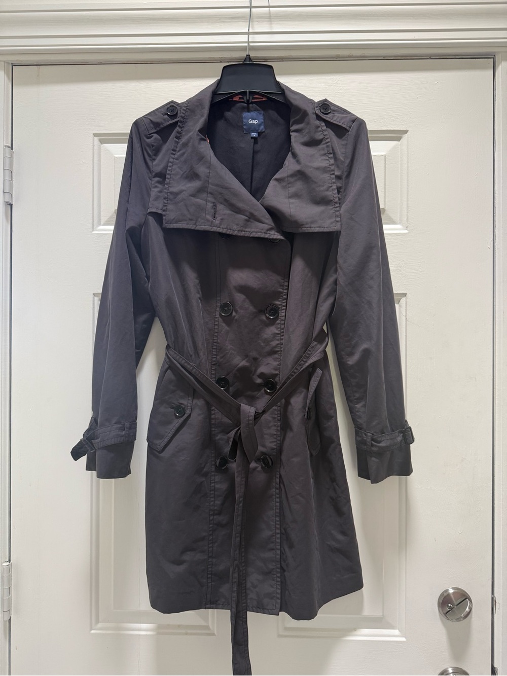 GAP Women's Charcoal Double-Breasted Trench Coat